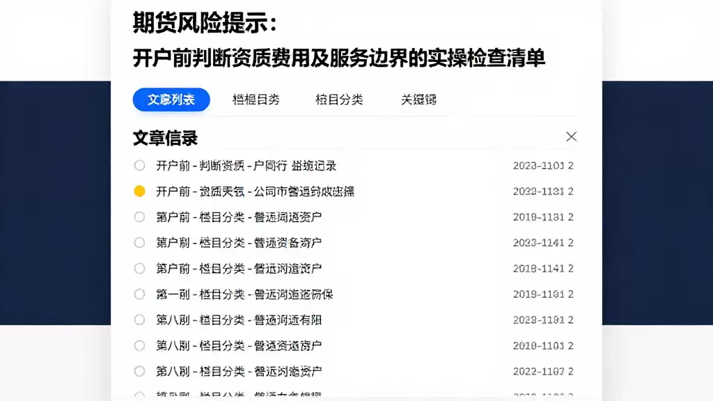 期货风险提示：开户前判断资质费用及服务边界的实操检查清单