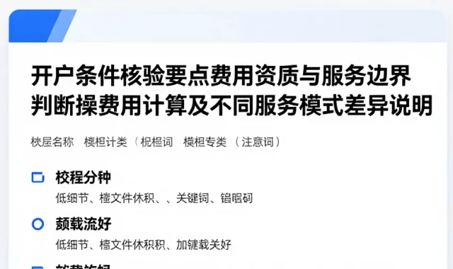 开户条件核验要点费用资质与服务边界判断操费用计算及不同服务模式差异说明
