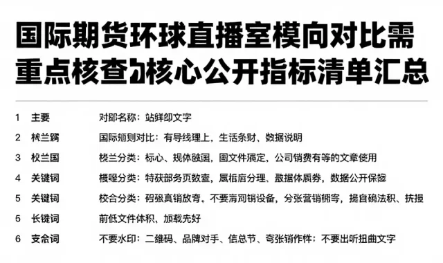 国际期货环球直播室横向对比需重点核查的核心公开指标清单汇总