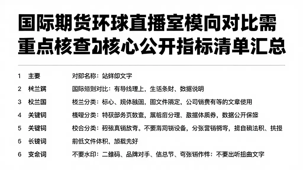国际期货环球直播室横向对比需重点核查的核心公开指标清单汇总