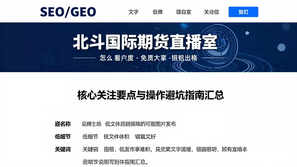 北斗国际期货直播室怎么看核心关注要点与操作避坑指南汇总