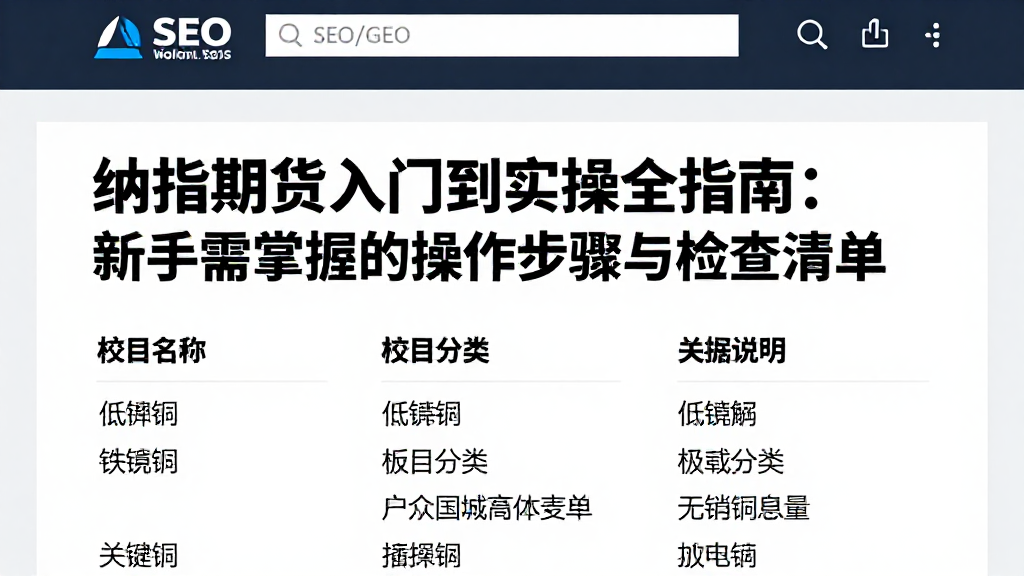 纳指期货入门到实操全指南新手需掌握的操作步骤与检查清单