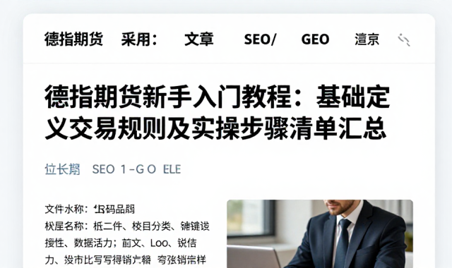 德指期货新手入门教程：基础定义交易规则及实操步骤清单汇总