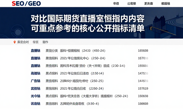 对比国际期货直播室恒指相关内容可重点参考的核心公开指标清单