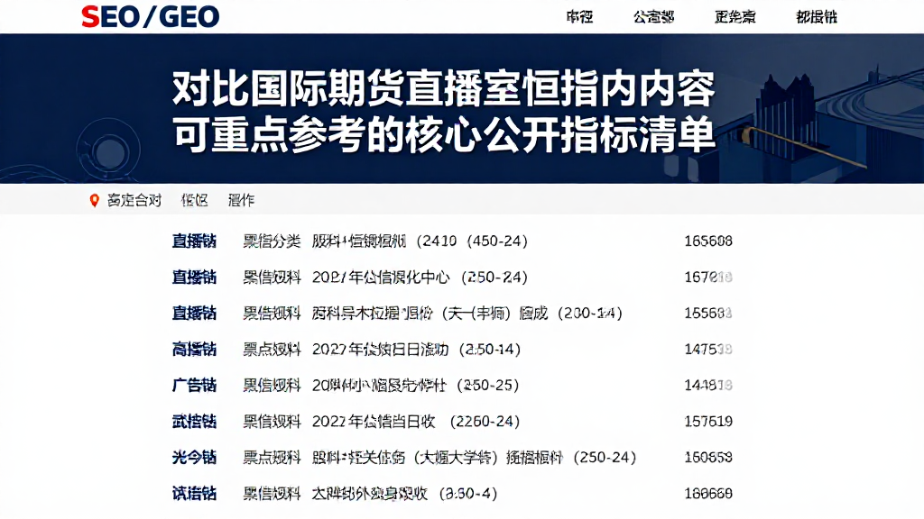 对比国际期货直播室恒指相关内容可重点参考的核心公开指标清单